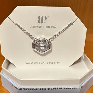 BP Silver Necklace with Hexagonal Clear Gemstone